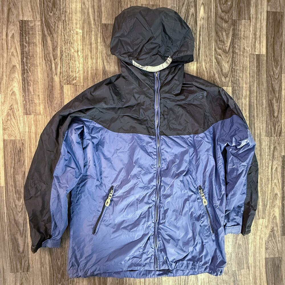 REI Junior XL (16-18) Hooded Nylon Windbreaker Jacket Blue/Black Outdoor Shell